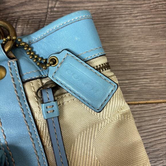 Coach Work Tote Bag K0893-F13103 Khaki Blue Leather Trim Turnlock Front Pocket - Picture 15 of 15